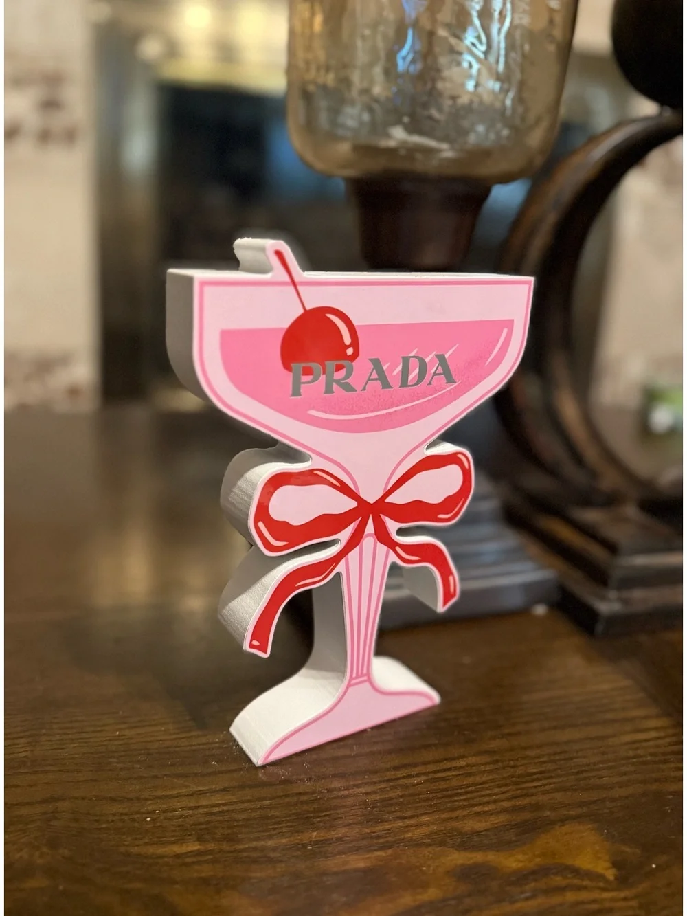 Prada Cherry on Top Coupe Glass Wood Decor NWT
